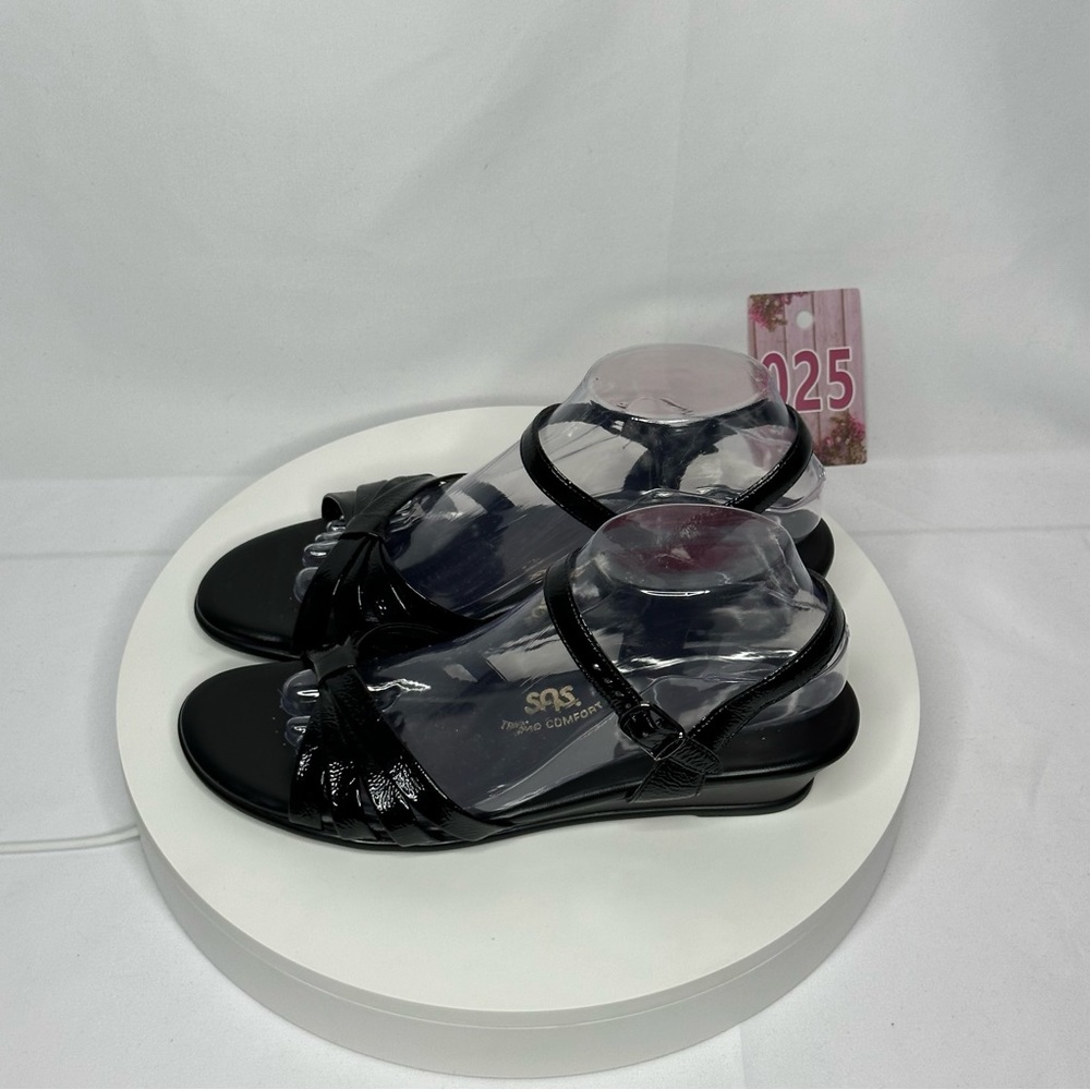 NW/OT SAS Tripad Comfort Strippy Black Patent Sandal Size 9.5 Slim - Picture 4 of 16